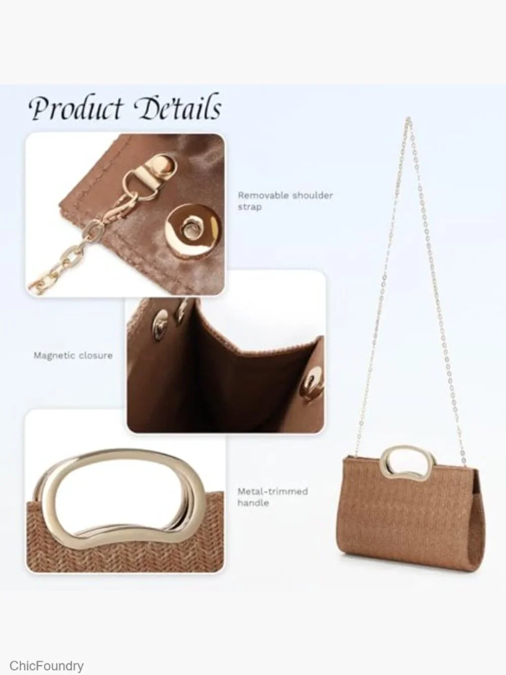 Woven Straw Clutch Purse with Top Handle & Shoulder Strap Summer Beach Evening